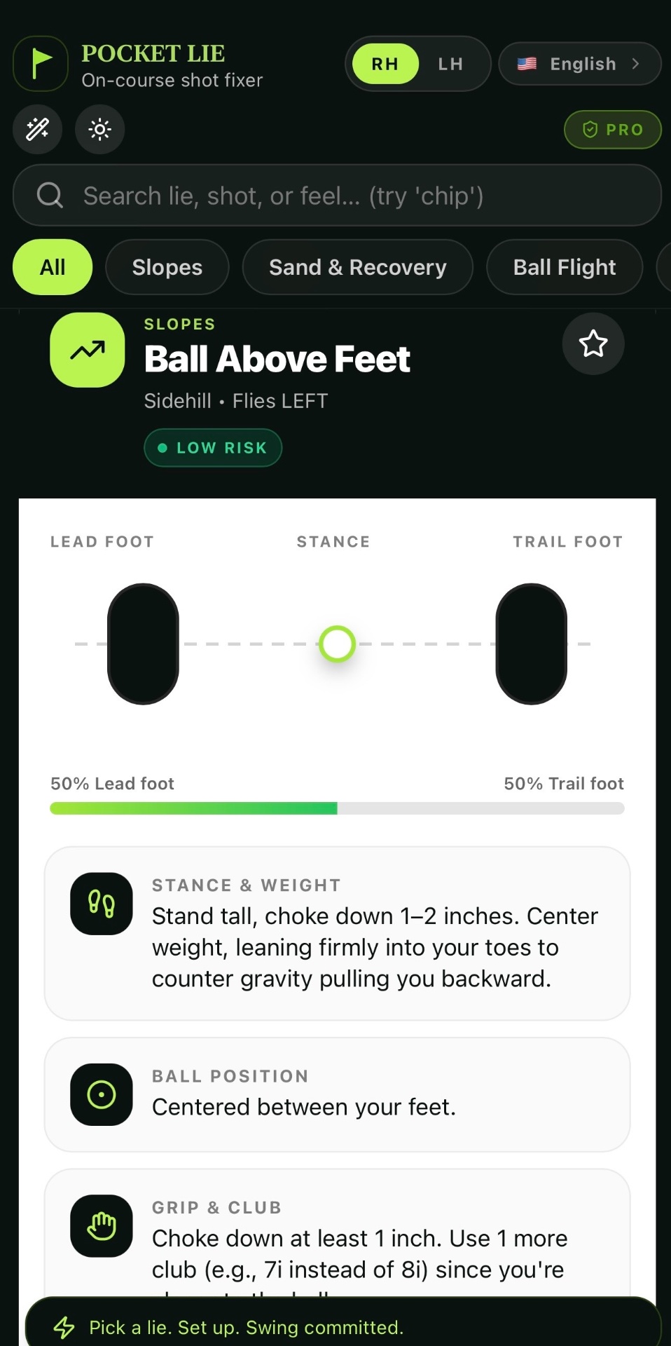 Pocket Lie app — Ball Above Feet setup tip